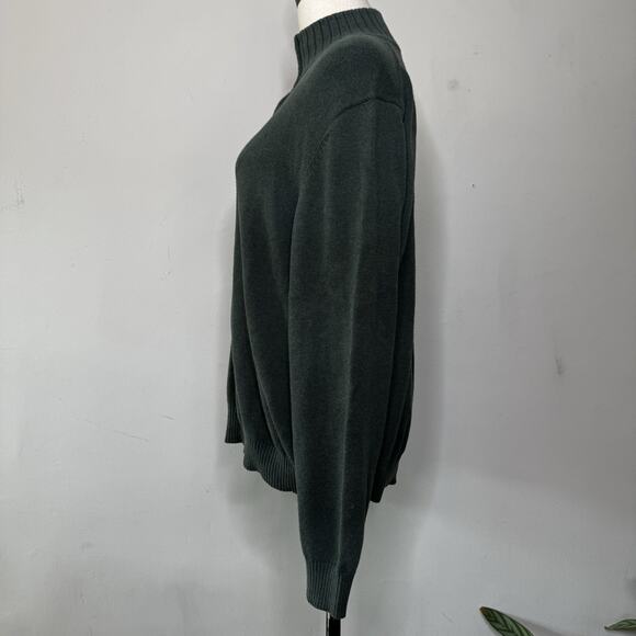Y2K Earthy Green Cotton 1/4 Zip Mock Neck Pullover Sweater Hippie Mountain Man M - Picture 4 of 6